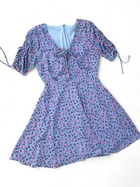 Purple Floral Tie Front Mini Dress • Cottagecore Fairy Coquette • Size S/M